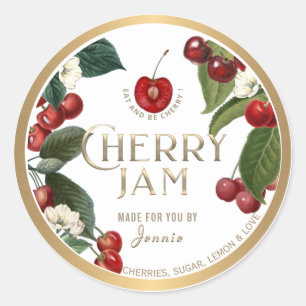 Witty Logo Design Elegant Cherry Jam Preserves Classic Round Sticker