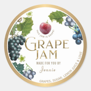 Witty Logo Design Elegant Grape Jam Jelly Classic Round Sticker