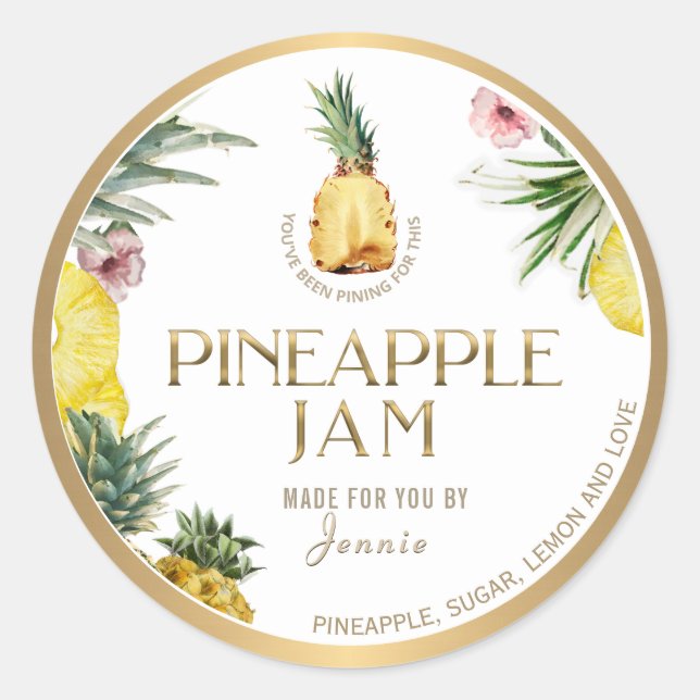 Witty Logo Design Elegant Pineapple Jam Classic Ro Classic Round Sticker (Front)