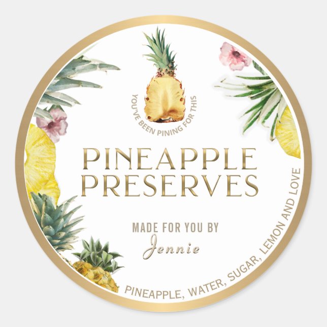 Witty Logo Design Elegant Pineapple Preserves  Classic Round Sticker (Front)