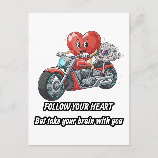 witty relationship quote gift heart riding bike postcard (Front)