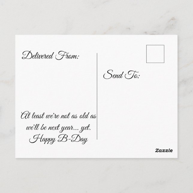 Witty Self-Deprecating Birthday Hourglass Design Postcard (Back)
