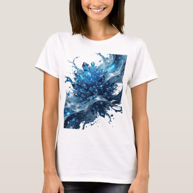 Witty Silver BLUE CRYSTAL WATER SPLASH Print T-Shirt (Front)