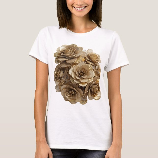 Witty Silver GOLDEN ROSES Bold Design T-Shirt (Front)