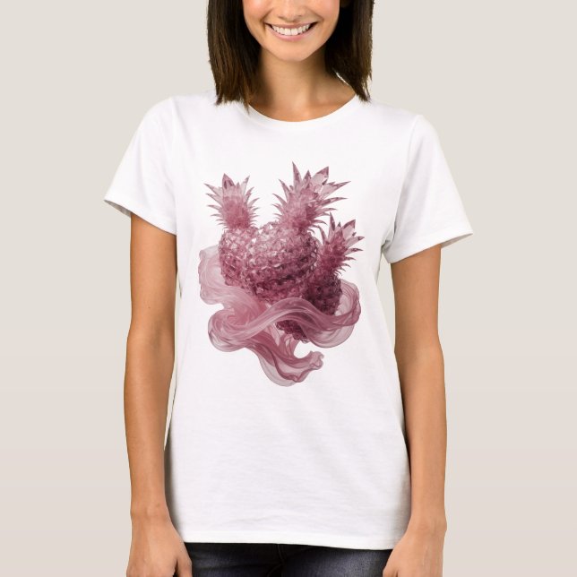 Witty Silver PINK GLASS FRUIT Design T-Shirt (Front)