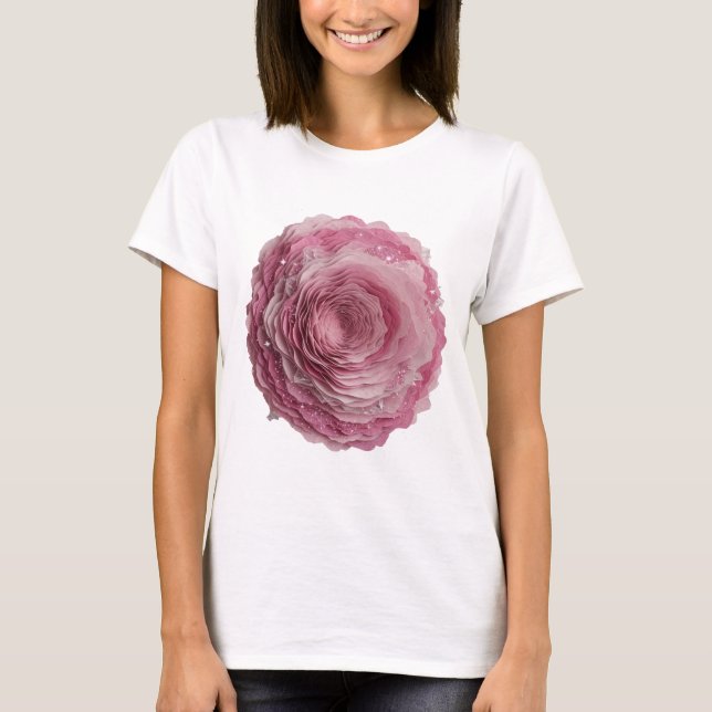 Witty Silver PINK ROSE Slogan Design T-Shirt (Front)
