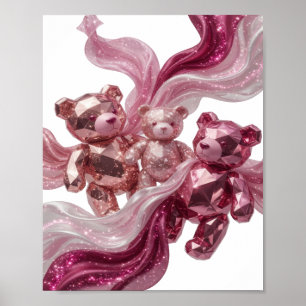 Witty Silver THREE BEARS OF GLITTER Artistic Motif Poster