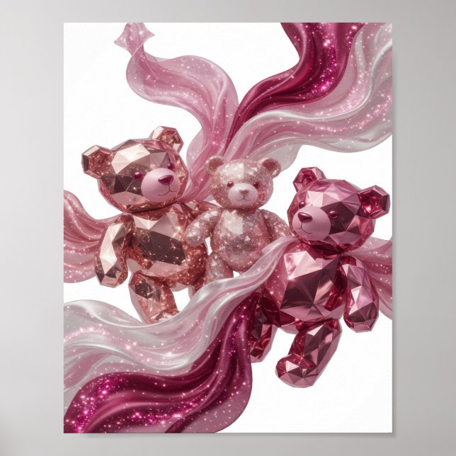 Witty Silver THREE BEARS OF GLITTER Artistic Motif Poster (Front)