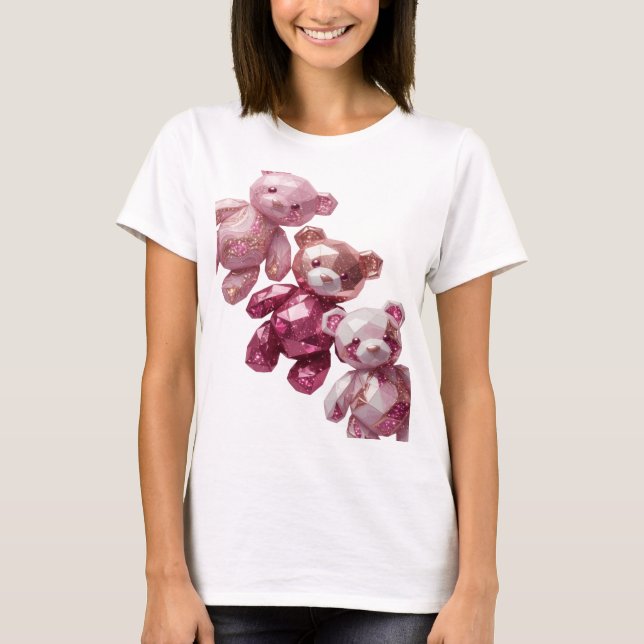 Witty Silver THREE PINK TEDDY BEARS Text Design T-Shirt (Front)