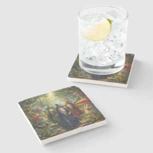 Wizard and forest mushroom fantasy stone coaster d