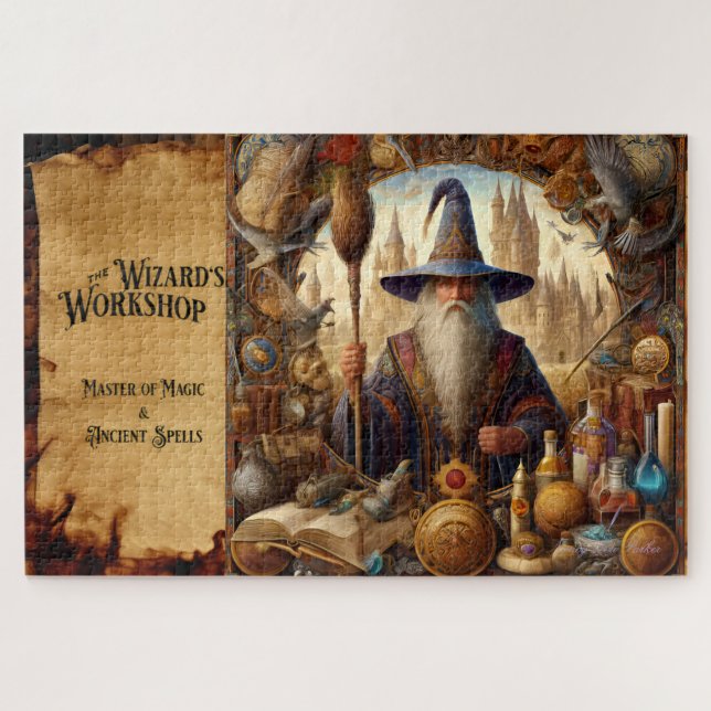Wizard Art Print Fantasy Sorcery Magical Artefacts Jigsaw Puzzle (Horizontal)