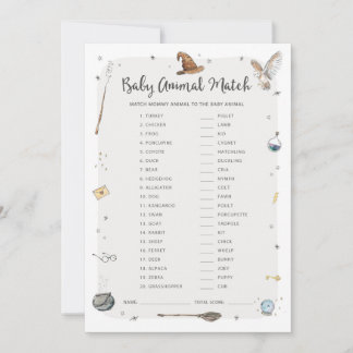 Wizard Baby Shower Baby Animal Match Game Invitation
