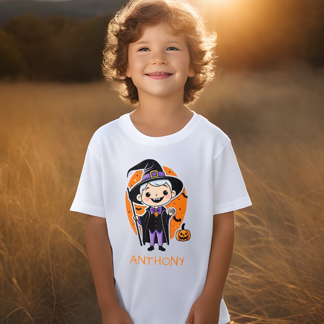 Wizard Boy with Name Personalised Halloween Tshirt (🧙‍♂️ Magic in Style: Wizard Boy Personalized Halloween Tee! 🎃)