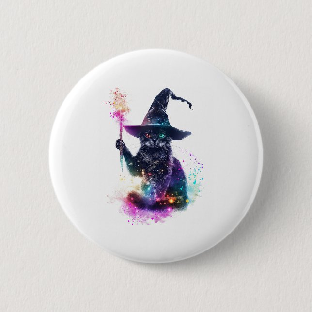 Wizard Cat Magic 6 Cm Round Badge (Front)