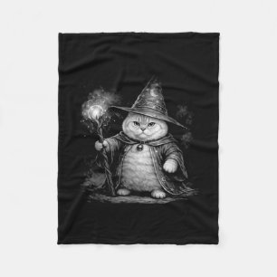 Wizard cat magic fantasy funny vintage tabby meme fleece blanket