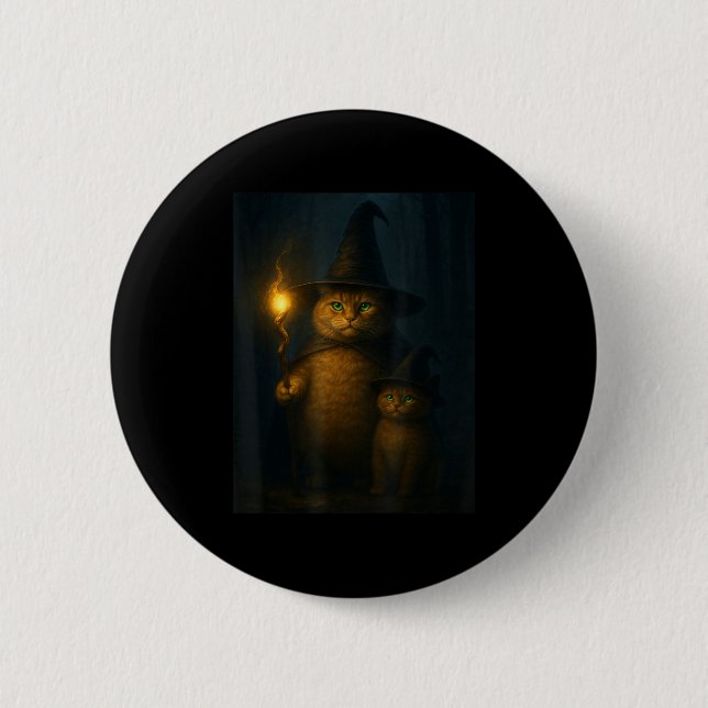 Wizard Cat Weird Funny Halloween Cat Meme  6 Cm Round Badge (Front)
