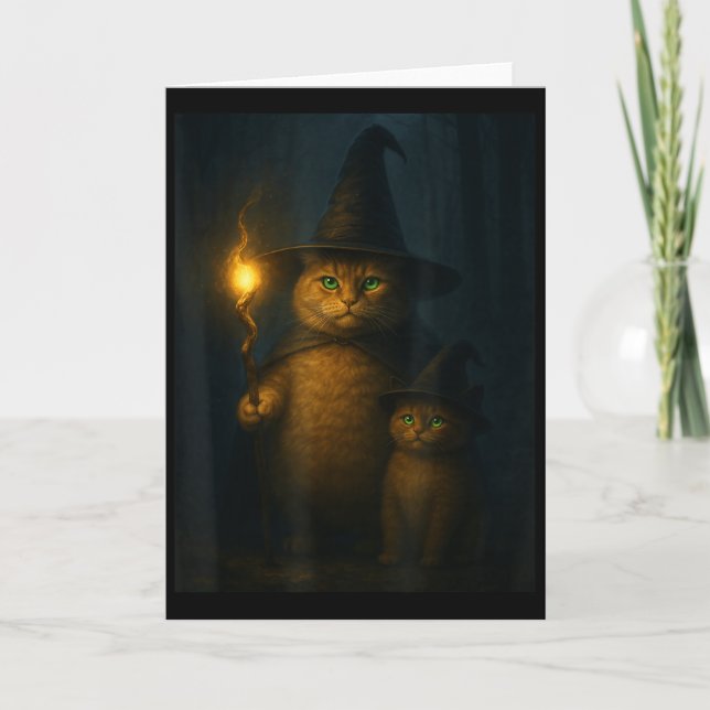 Wizard Cat Weird Funny Halloween Cat Meme  Card (Front)