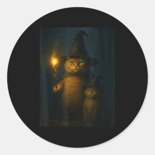 Wizard Cat Weird Funny Halloween Cat Meme  Classic Round Sticker