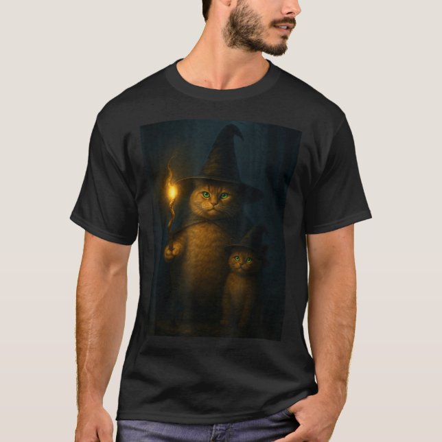 Wizard Cat Weird Funny Halloween Cat Meme  T-Shirt (Front)