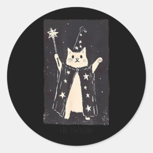 Wizard Cat Weird Funny Tarot Card The Magician Classic Round Sticker