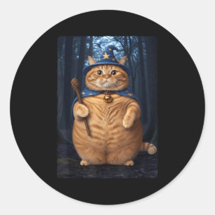 Wizard Cat Witch Funny Halloween Men Women Kid Cut Classic Round Sticker