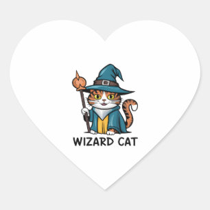 Wizard Cat with stars mystical magical cat lover Heart Sticker