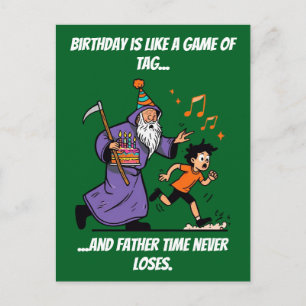 Wizard Chases Kid Funny Birthday Tag Gag Postcard