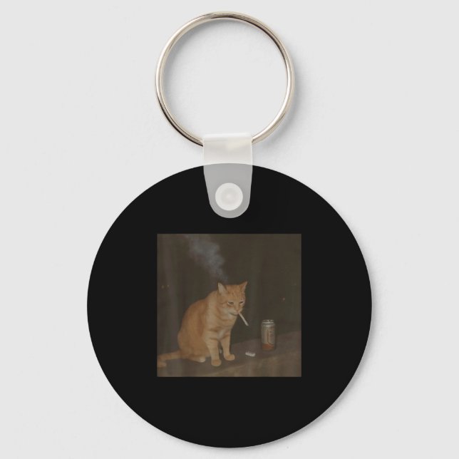 Wizard Cigarette Kitten Funny Smoking Cat Meme Bra Key Ring (Front)