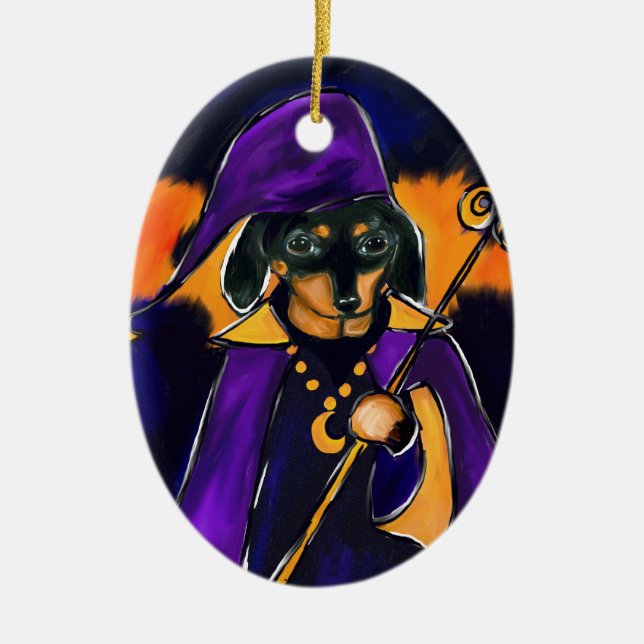 WIZARD DACHSHUND CERAMIC TREE DECORATION (Front)