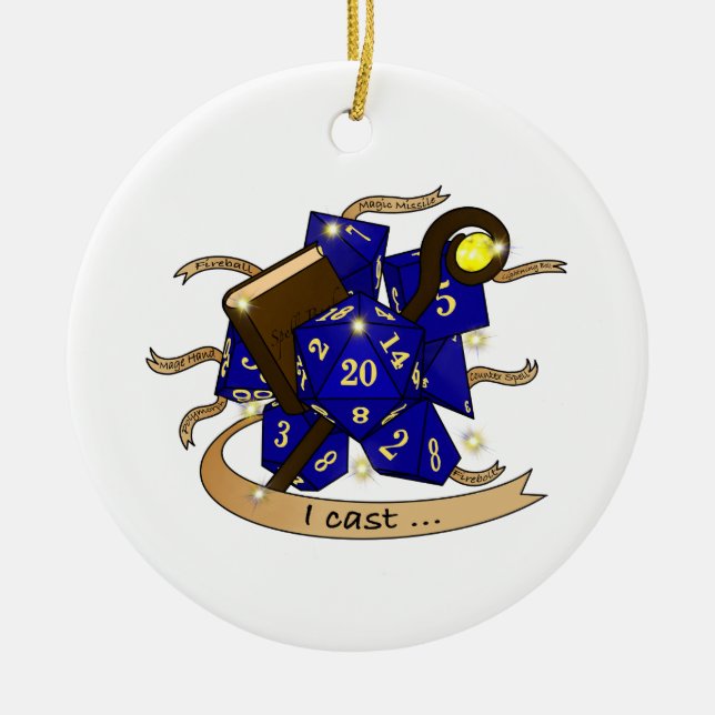Wizard Dice Design Ceramic Tree Decoration (Front)