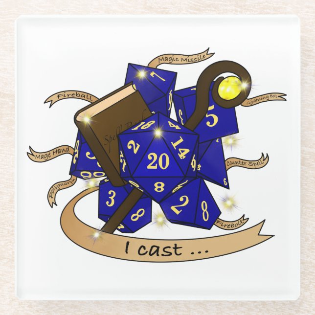 Wizard Dice Design Glass Coaster (Front)