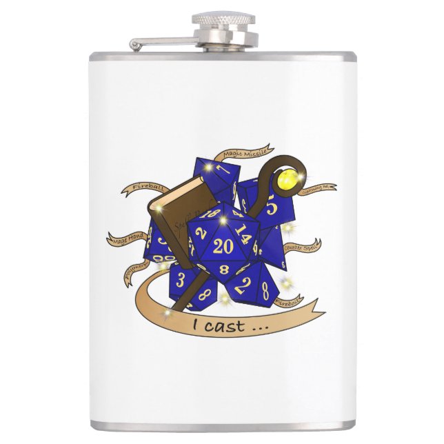 Wizard Dice Design Hip Flask (Front)