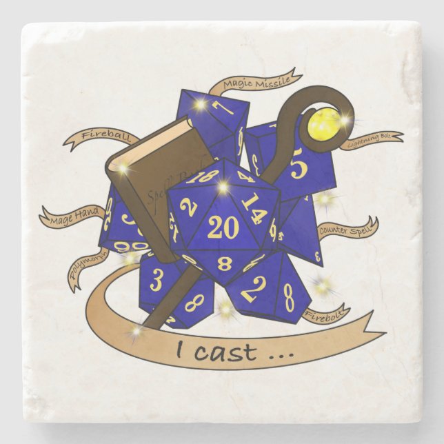 Wizard Dice Design Stone Coaster (Front)