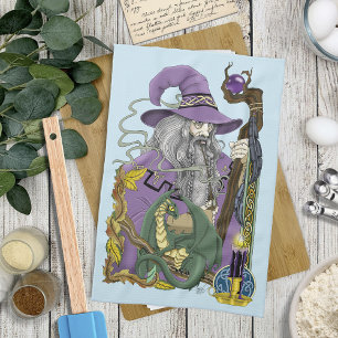 Wizard Dragon Fantasy Purple Tea Towel