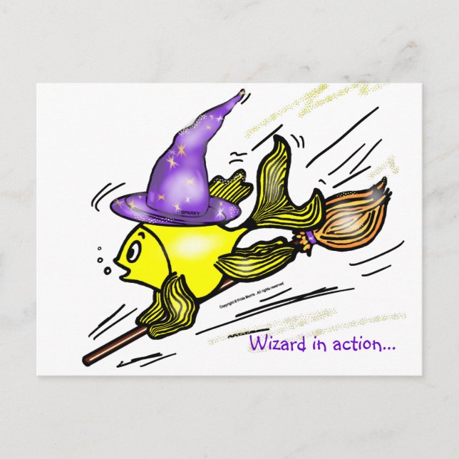 Wizard Fish - funny cute drawing Postcard (Front)