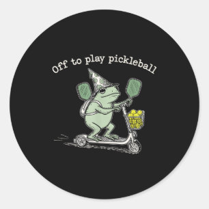Wizard Frog Hold Racket Scooter Ride Off To Play P Classic Round Sticker