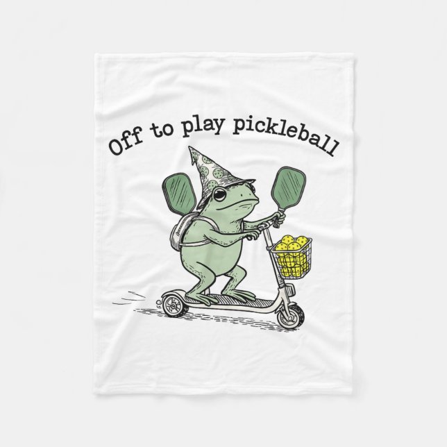 Wizard Frog Hold Racket Scooter Ride Off To Play P Fleece Blanket (Front)
