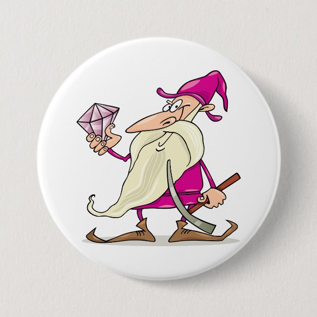 Wizard Gnome with Large Diamond Gemstone 7.5 Cm Round Badge (Front)