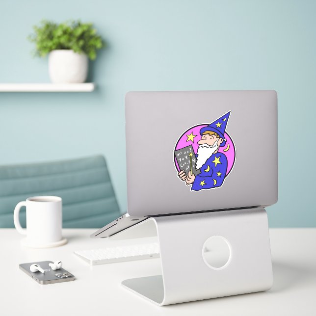 Wizard Image in Colour Sticker (Laptop On Desk)