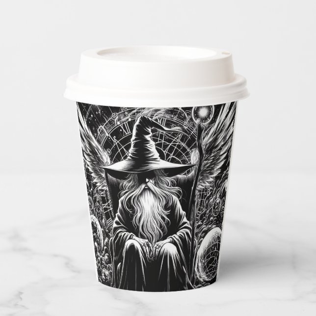 Wizard in contemplation paper coffee cups (Front)
