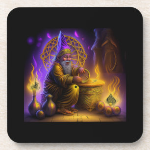 Wizard Is Seated At Table Conjuring A Spell Coaster