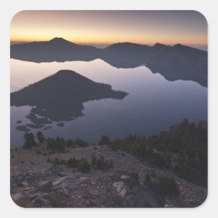 Wizard Island at dawn, Crater Lake National Park Square Sticker