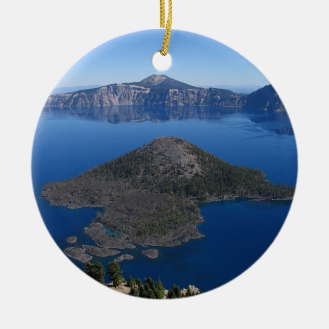 Wizard Island @ Crater Lake, Oregon Ceramic Tree Decoration (Front)