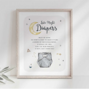 Wizard Late Night Diapers Baby Shower Sign