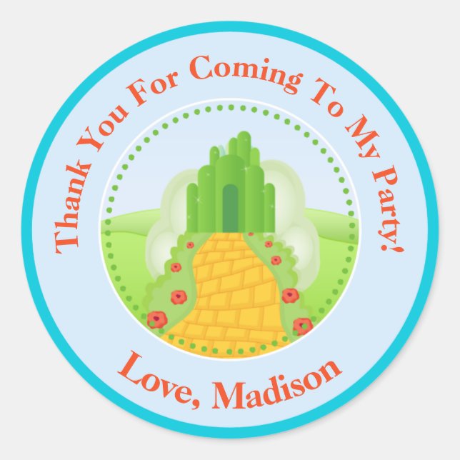 Wizard Of Oz Birthday Party Favour Stickers (Front)