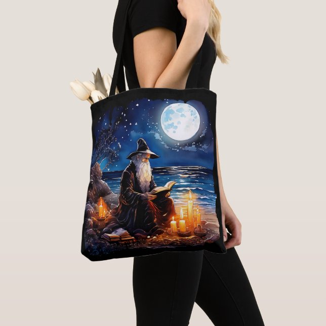 Wizard reading a Book - Wicca Halloween 1 Tote Bag (Close Up)