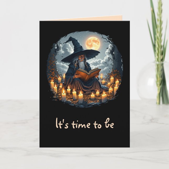 Wizard reading a Book - Wicca Halloween 2 Card (Front)