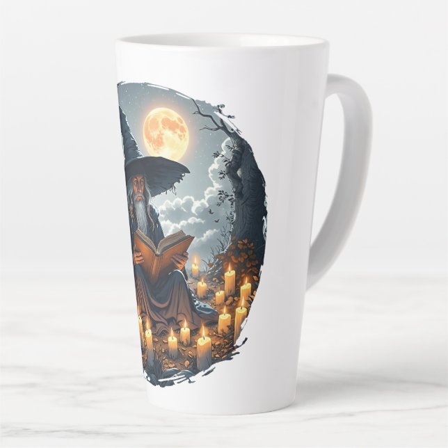 Wizard reading a Book - Wicca Halloween 2 Latte Mug (Right Angle)