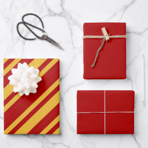 Wizard Red and Gold with Solid Red Wrapping Paper Sheet