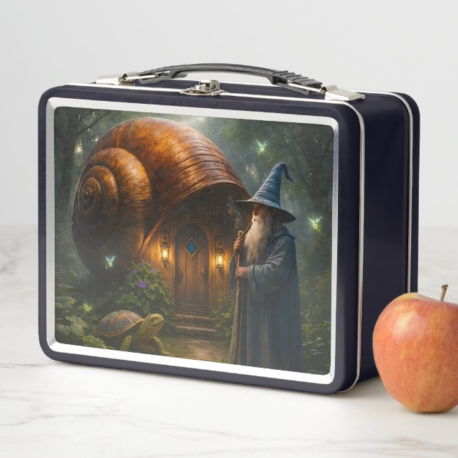 Wizard snail shell cottage vintage metal lunchbox (In Situ)
